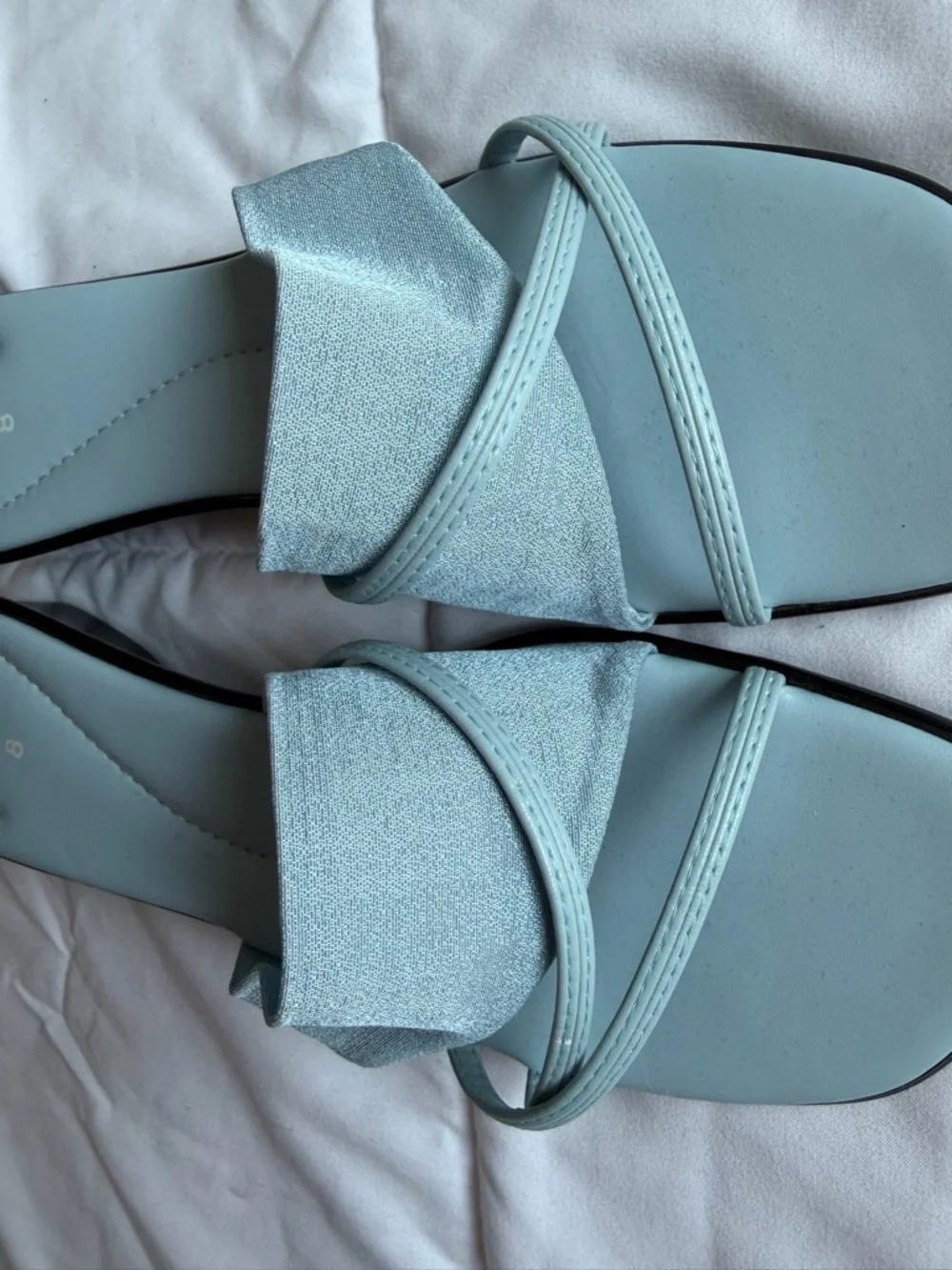 Italian Shoemakers Powder Blue Twisted Strap Slide Mules NWOT Sparkles - Picture 5 of 6